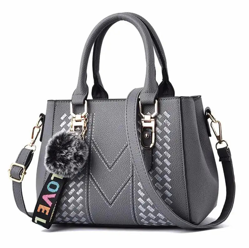 Embroidery Messenger Bags Women Leather Handbags Bags for Women Sac a Main Ladies hair ball Hand Bag - Lootquake