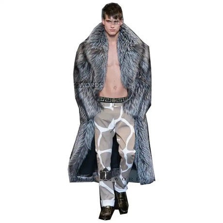 Autumn winter new fur coat men long imitation fox fur coat European and American fur integrated windbreaker  jacket - Lootquake