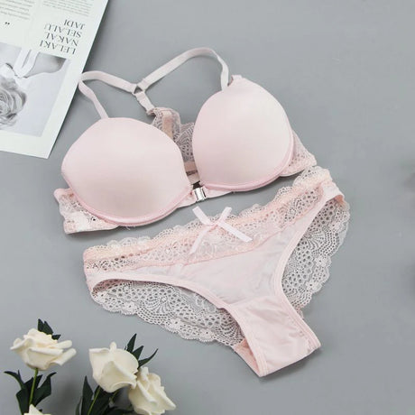 New Fashion Bralette Sexy Lingerie Seamless Push Up Bra Sets Front Closure Candy Color Underwear Women Small Size Brassiere - Lootquake