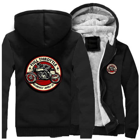 2023 Winter Men Thick Sweatshirt Full Throttle Cafe Racer Rockabilly Biker Zipper Jacket Fleece Warm Mens Thicken Hoodies - Lootquake
