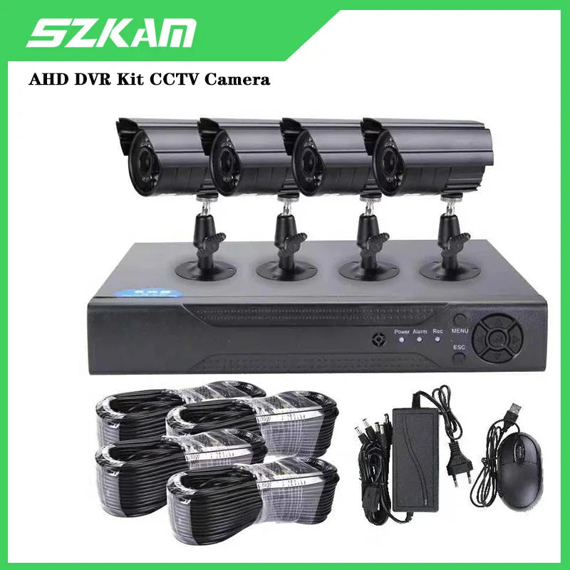 Sistema de CCTV 4 canales 1080P AHD DVR Kit de 4 cámaras impermeables con visión nocturna infrarroja, alarma de movimiento, videovigilancia de seguridad para exteriores