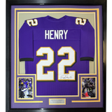 Framed Autographed/Signed Derrick Henry 35x39 Baltimore Purple Football Jersey JSA COA