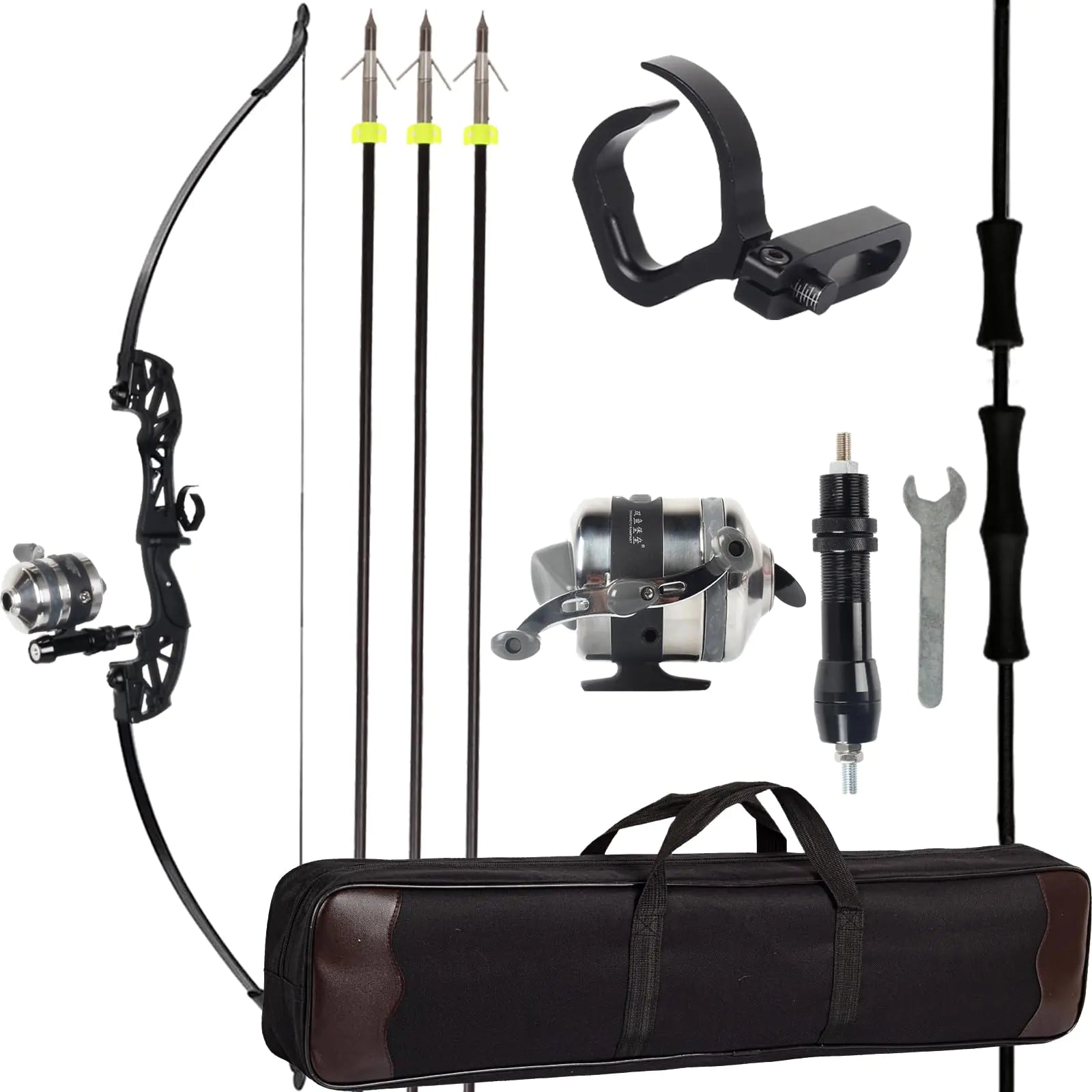 Kits de pêche à l'arc SPG - Kit d'arc recourbé de 40 lb avec moulinet de pêche durable et flèches de pêche solides pour la chasse au poisson pour adultes