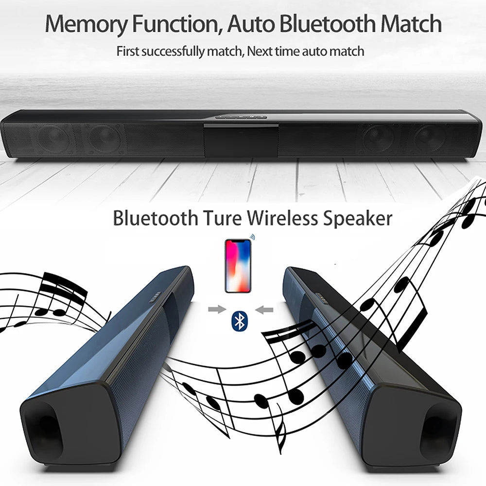20W Wireless Bluetooth Soundbar Stereo Speakers Home Theater PC TV Sound Bar Surround Sound System AUX TF FM Radio Column BS28B