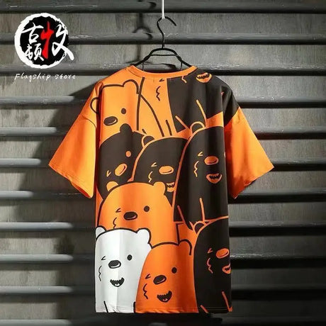 Old style hip hop fashion men's short sleeve T-shirt color matching style tooling 5-sleeve men's T-shirt - Lootquake
