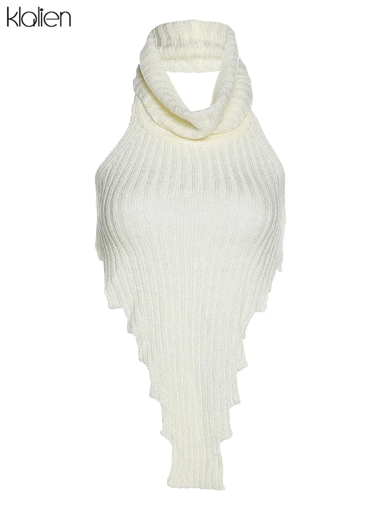 KLALIEN Moda Y2K Ropa de calle Camiseta de punto entallada salvaje para mujer Ropa deportiva informal Chaleco elástico entallado sólido para mujer Top salvaje 2022