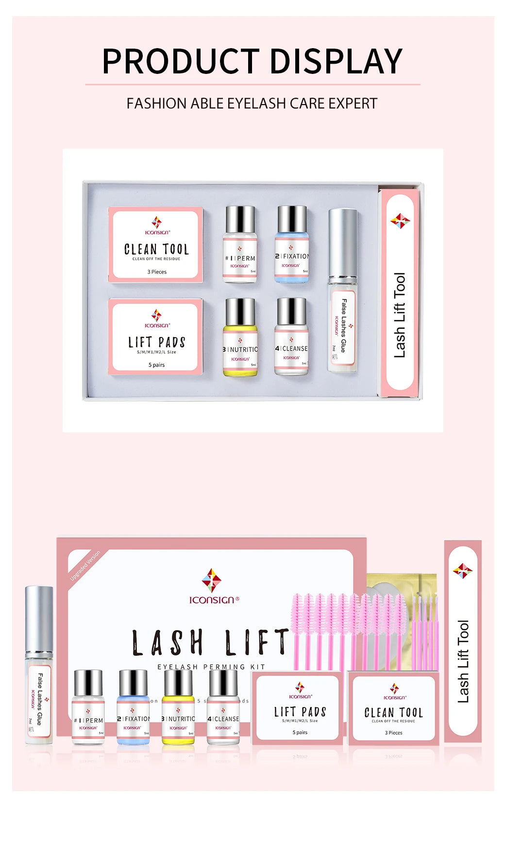 Kit de levantamiento de pestañas ICONSIGN, versión mejorada, levantamiento de pestañas de 6 a 8 semanas de duración, permanente de pestañas, potenciador de pestañas, herramientas de maquillaje