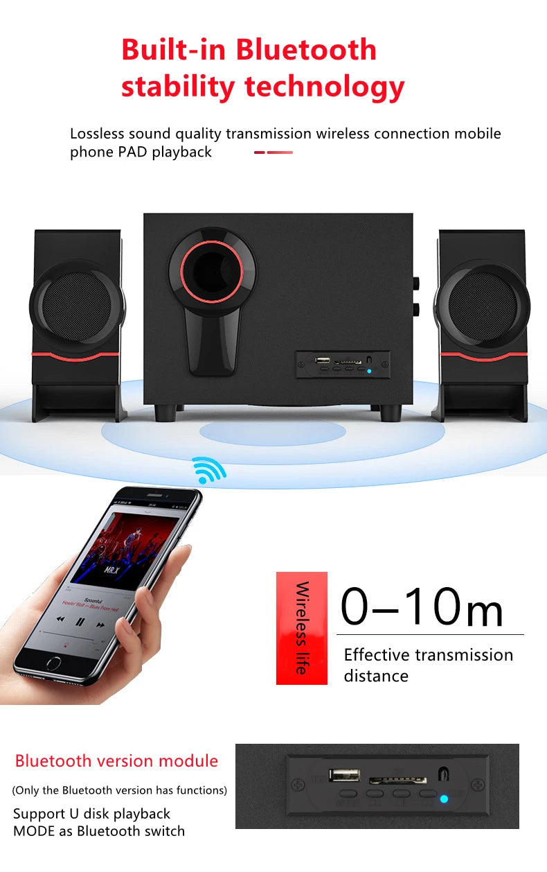 Système audio multimédia Bluetooth 2.1 Home Cinéma Surround Ordinateur Haut-parleur combiné actif en bois Câble AUX USB Post TV PC