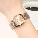 WWOOR 2023 Casual Women Dress Rose Gold Mesh Belt  Fashion Diamonds Wristwatch Waterproof Simple Female Quartz Watch Reloj Mujer - Lootquake