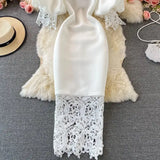 Sexy Hollow Out Lace Bodycon Long Dress Women Elegant Red/Pink/White Off Shoulder Patchwork Maxi Party Vestidos 2021 Autumn New - Lootquake