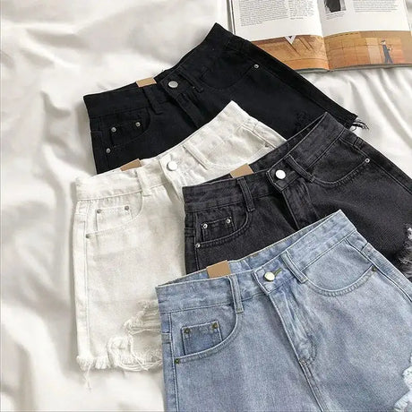 Casual High Waist Denim Shorts Women Summer Pocket Tassel Hole Ripped jeans Short Female Femme Short Pants Women - Lootquake
