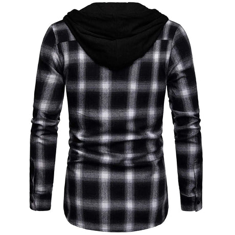 Men's Shirts Autumn Fashion Casual Plaid Shirts Long Sleeve Cotton high quality Pullover Hooded Shirt Winter Mens Top Blouse - Lootquake