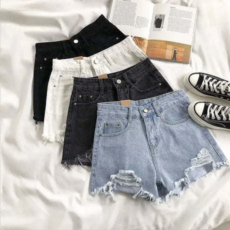 Casual High Waist Denim Shorts Women Summer Pocket Tassel Hole Ripped jeans Short Female Femme Short Pants Women - Lootquake