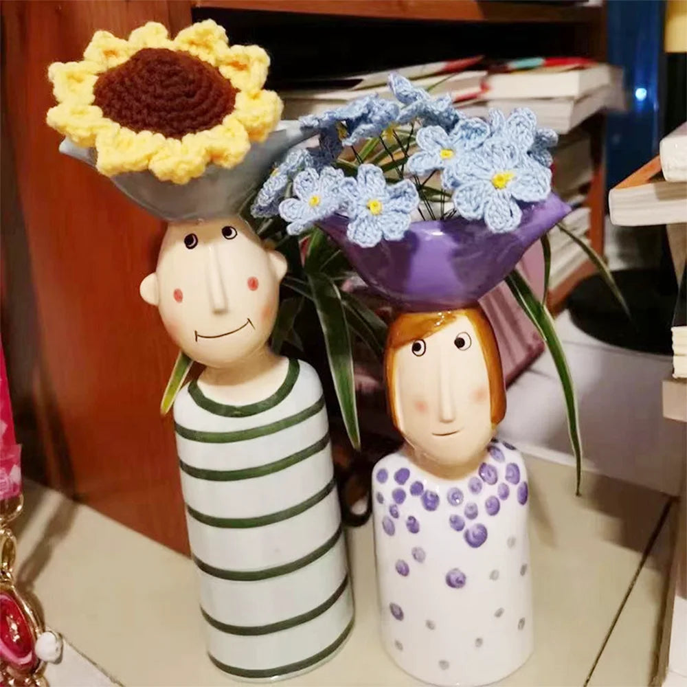 Statue Head Portrait Sculpture Ornament Bonsai Handmade Art Pot Bum Ceramic Vase Plaster Living Room Home Decor Dried Flowers