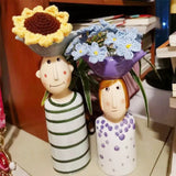 Statue Head Portrait Sculpture Ornament Bonsai Handmade Art Pot Bum Ceramic Vase Plaster Living Room Home Decor Dried Flowers
