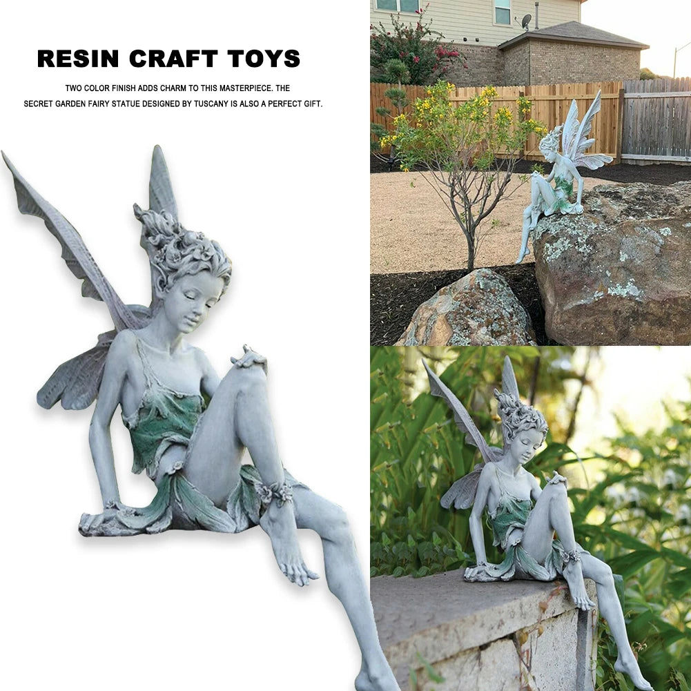 Escultura de hada de las flores para jardín, paisajismo, arte de patio, adorno de resina, estatua de Turek sentada, figuras de ángel para exteriores, decoración artesanal