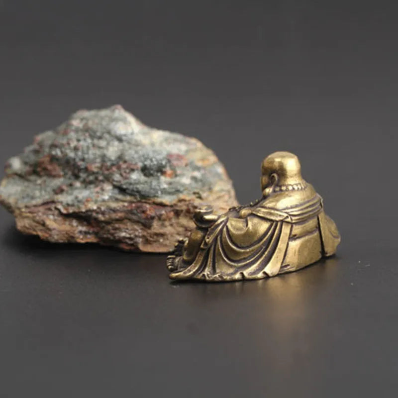 Antique Copper Maitreya Buddha Statue Small Desktop Brass Ornament Home Decor Sculptures Religions Room Desk Decoration Figurine