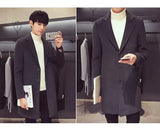 2024 Spring Autumn New Long Cotton Coat New Wool Blend Pure Color Casual Business Fashion Men's Clothing Slim Windbreaker Jacket - Lootquake