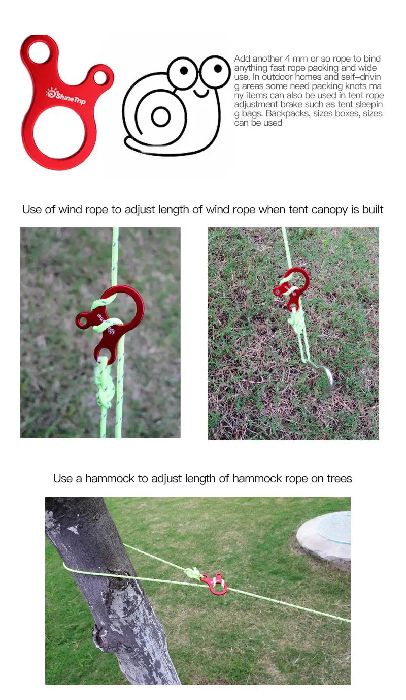 Carabiner Climbing Mountaineering 3-hole Fast Tying Anti-slip Quick Rope Tent Adjustment Buckle Outdoor Camping Survival Gear - Lootquake