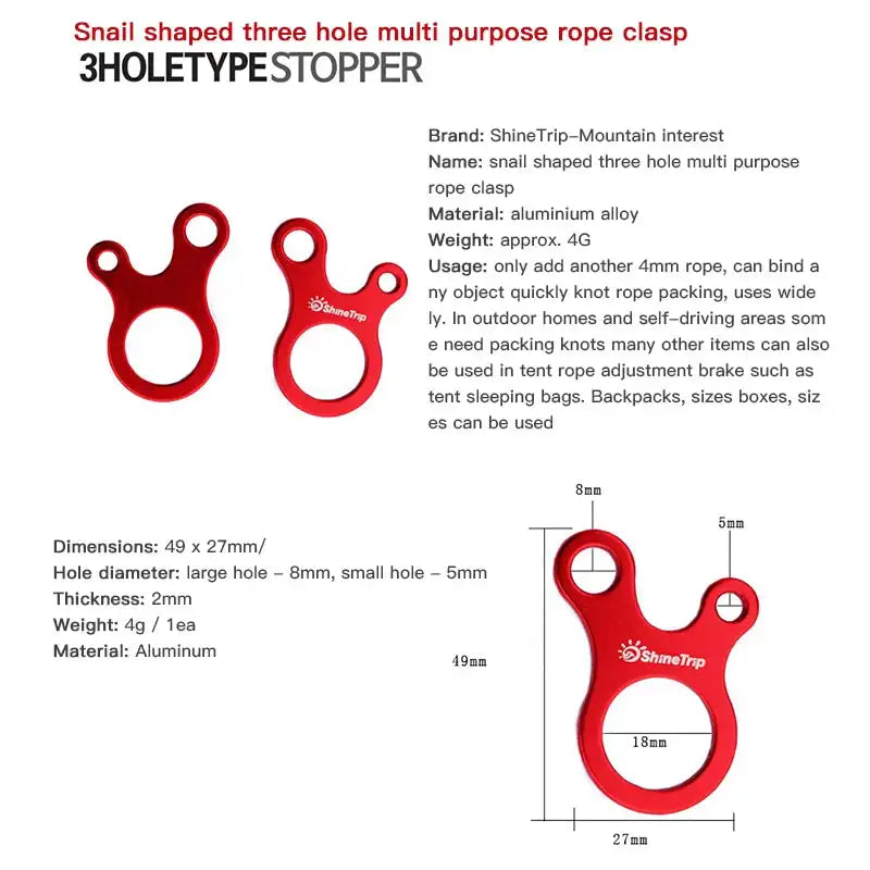 Carabiner Climbing Mountaineering 3-hole Fast Tying Anti-slip Quick Rope Tent Adjustment Buckle Outdoor Camping Survival Gear - Lootquake