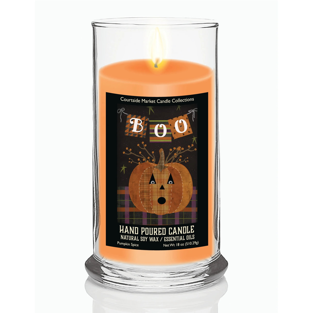Bougie parfumée à la citrouille Boo de TD Courtside Market, collection Halloween, votive en verre avec motif Boo