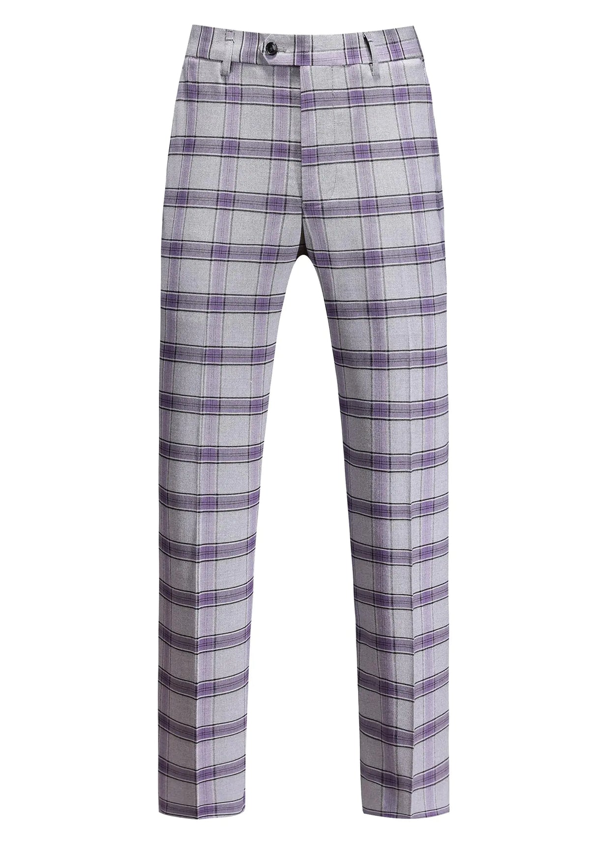 Mens Classic Suit Pants Straight Fit Modern Formal Dress Pants Separate Trousers US Size 40W x 32L Plaid Light Purple - Lootquake