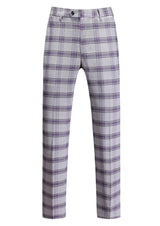 Mens Classic Suit Pants Straight Fit Modern Formal Dress Pants Separate Trousers US Size 40W x 32L Plaid Light Purple - Lootquake