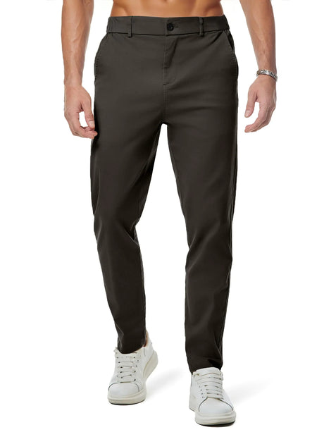 JMIERR Mens Stretch Chino Pants Business Casual Stretch Waist Slim Fit Golf Pants Tapered Cotton Twill Trousers Dress Pants with Pockets M Chicory Coffee - Lootquake