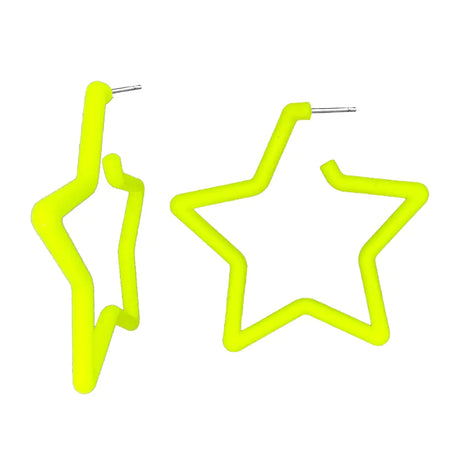 80 90s colorful star hoop earrings Colorful Big Hoop Earrings Retro Neon Earrings Dangle Earrings for Women (STAR yellow) - Lootquake