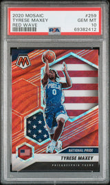 Tarjeta de baloncesto RC Tyrese Maxey #259 Red Wave Rookie de Panini Mosaic, clasificada en 2020, PSA 10 Gem Mint