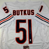 Autographed/Signed Dick Butkus Chicago White Football Jersey JSA COA