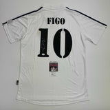 Camiseta de fútbol blanca del Real Madrid autografiada/firmada por Luis Figo Beckett BAS COA