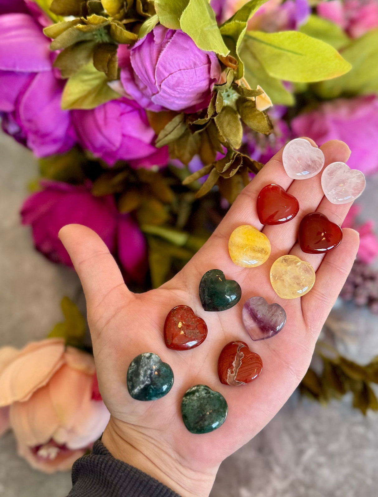 2 cm Crystal Hearts for Valentines Day, You Choose Red Jasper, Fluorite, Carnelian, Rose Quartz, Moss Agate, Yellow