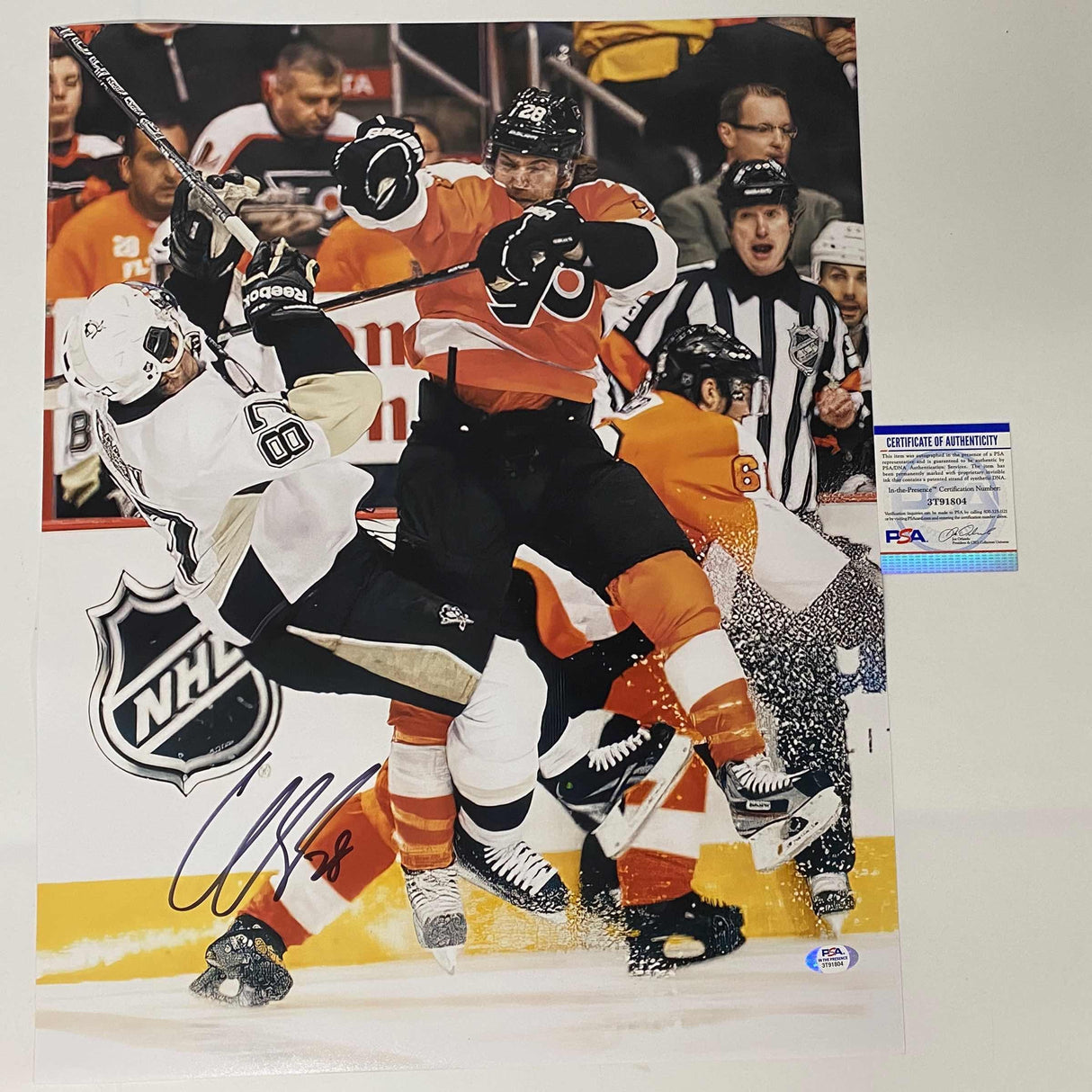 Foto de hockey autografiada/firmada por Claude Giroux, Philadelphia Flyers, Sidney Crosby, 16 x 20, PSA/CÓDIGO DE AUTÉNTICO DE ADN