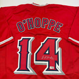 Camiseta de béisbol roja de Anaheim de Los Ángeles, autografiada y firmada por Logan O'Hoppe, Beckett BAS COA