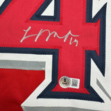 Camiseta de béisbol roja de Anaheim de Los Ángeles, autografiada y firmada por Logan O'Hoppe, Beckett BAS COA