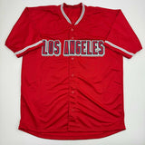Camiseta de béisbol roja de Anaheim de Los Ángeles, autografiada y firmada por Logan O'Hoppe, Beckett BAS COA