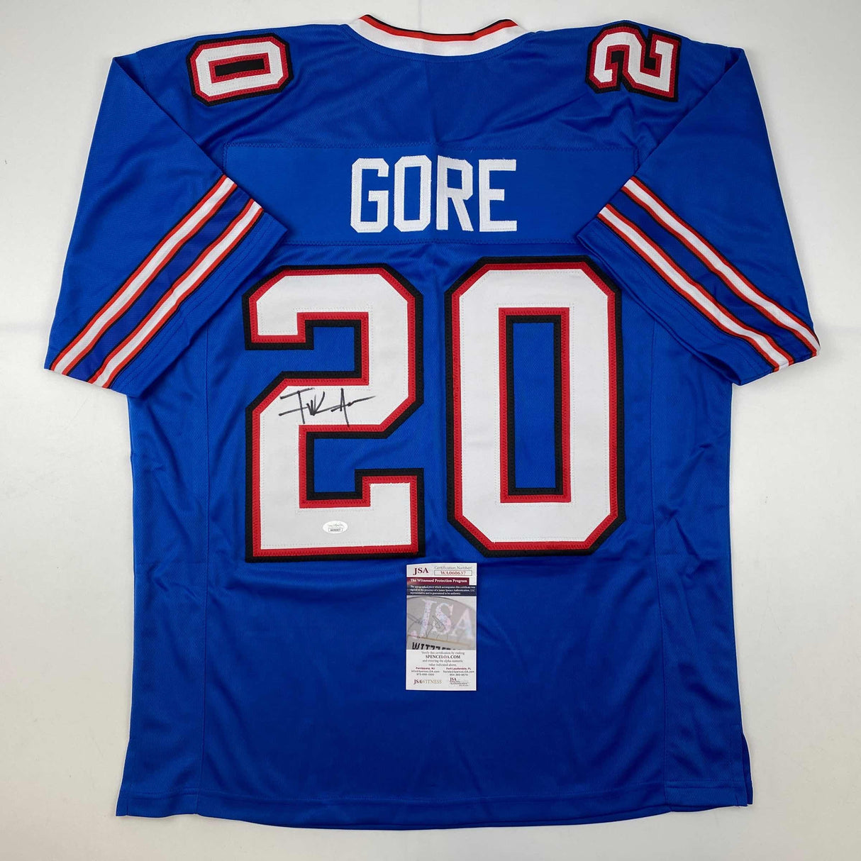 Camiseta de fútbol azul búfalo autografiada/firmada de Frank Gore JSA COA