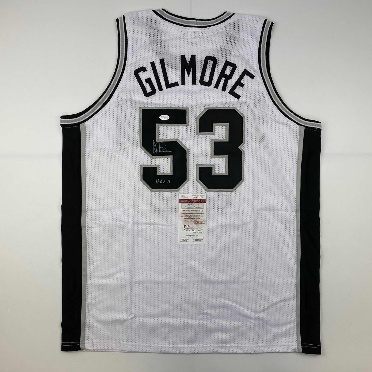Camiseta de baloncesto blanca de San Antonio, HOF 11, autografiada y firmada por Artis Gilmore, JSA COA