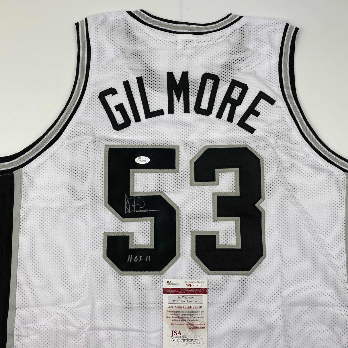 Camiseta de baloncesto blanca de San Antonio, HOF 11, autografiada y firmada por Artis Gilmore, JSA COA