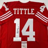 Autographed/Signed YA Y.A. Tittle HOF 71 San Francisco Red Football Jersey JSA COA