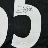 Framed Autographed/Signed Joey Porter Sr. 35x39 Pittsburgh Black Football Jersey JSA COA