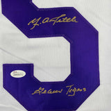 Camiseta de fútbol americano universitario autografiada/firmada YA YA con título inscrito Geaux Tigers LSU blanca JSA COA