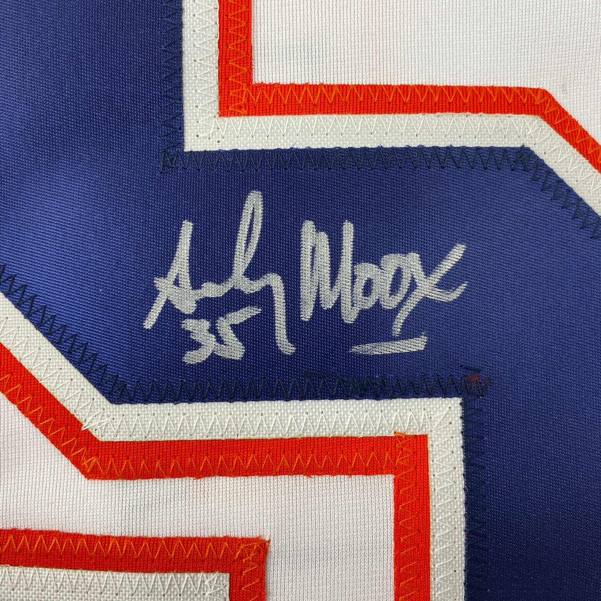 Camiseta de hockey blanca de Edmonton autografiada/firmada por Andy Moog (JSA COA)