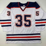 Camiseta de hockey blanca de Edmonton autografiada/firmada por Andy Moog (JSA COA)