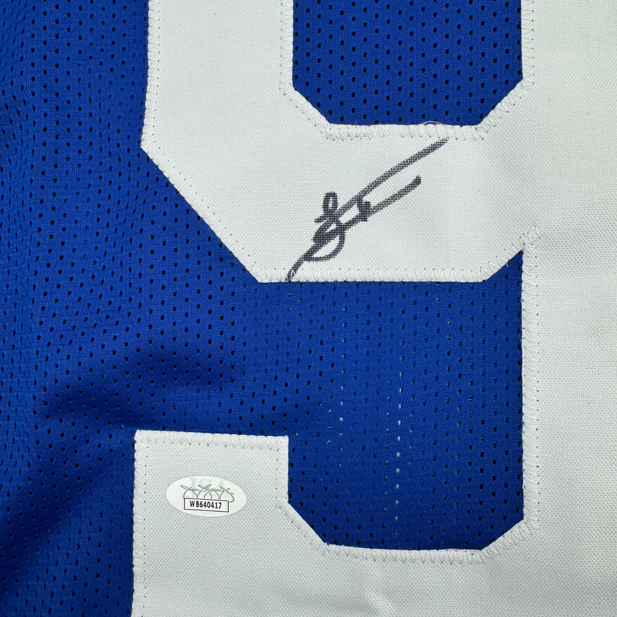 Camiseta de fútbol azul de Indianápolis autografiada/firmada por Laiatu Latu (JSA COA)