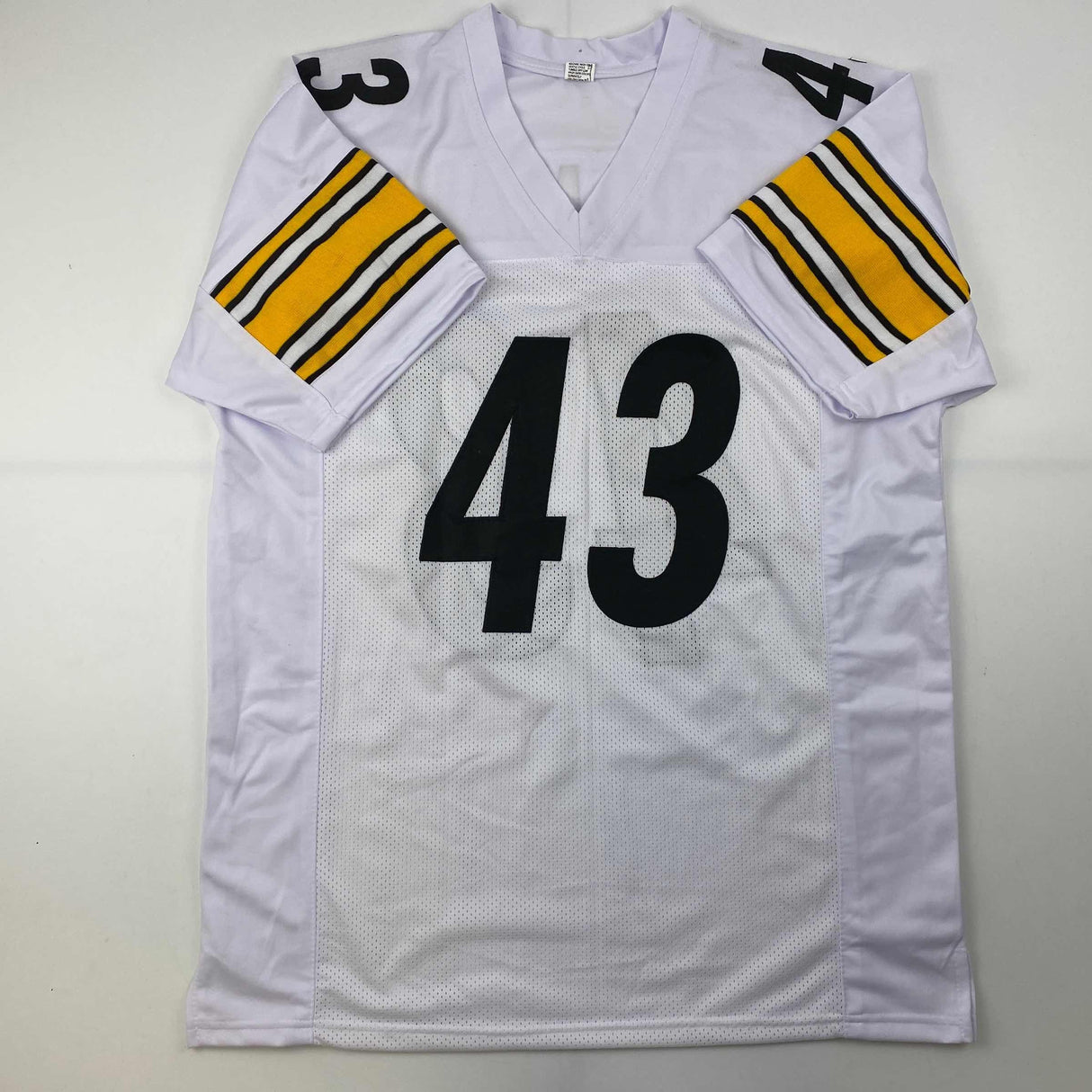 Camiseta de fútbol blanca de Pittsburgh de Troy Polamalu autografiada/firmada Beckett BAS COA
