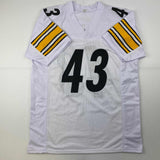 Camiseta de fútbol blanca de Pittsburgh de Troy Polamalu autografiada/firmada Beckett BAS COA