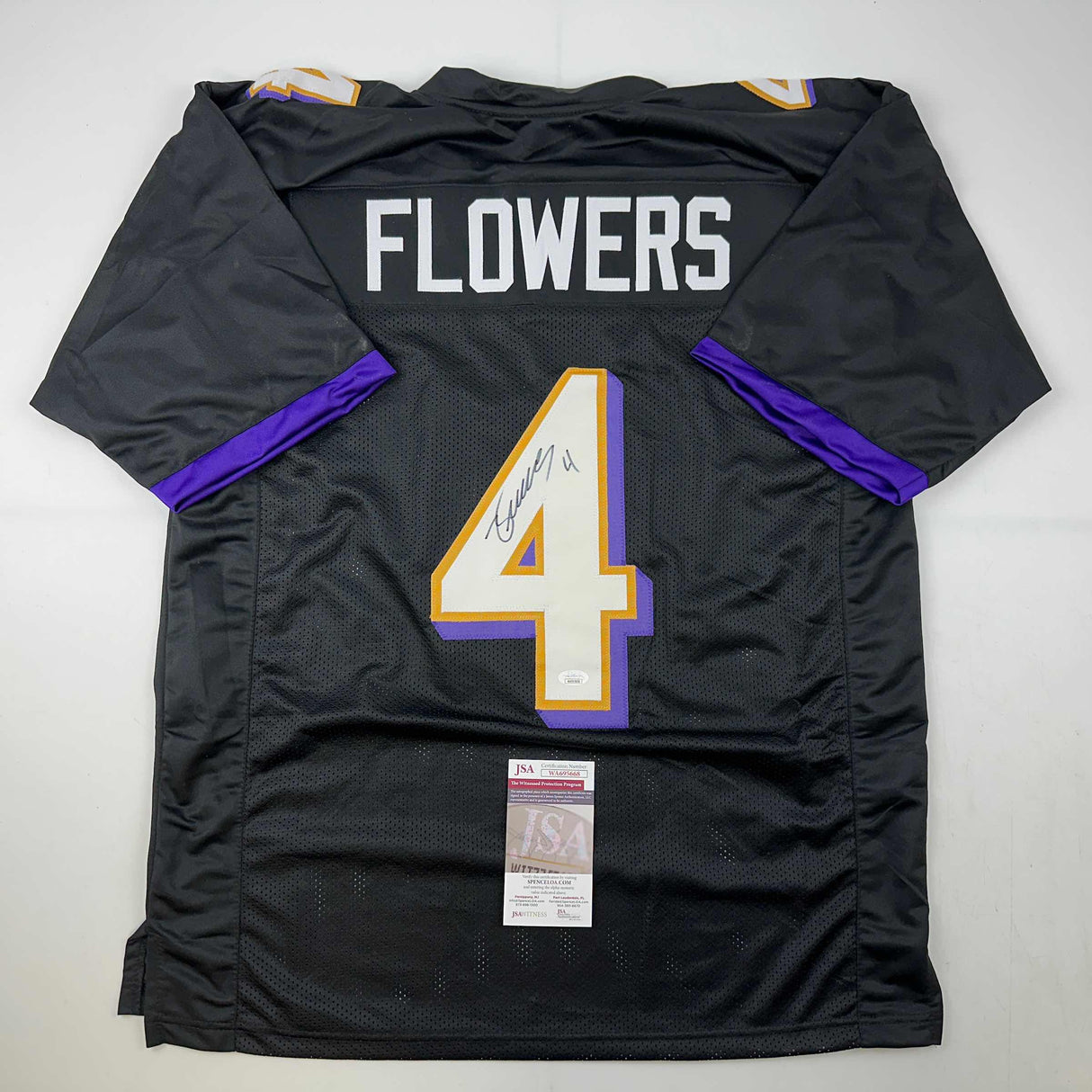 Camiseta de fútbol negra de Baltimore autografiada/firmada por Zay Flowers (JSA COA)