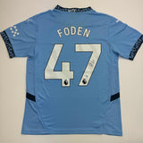 Camiseta de fútbol azul del Manchester City autografiada/firmada por Phil Foden Beckett BAS COA #3